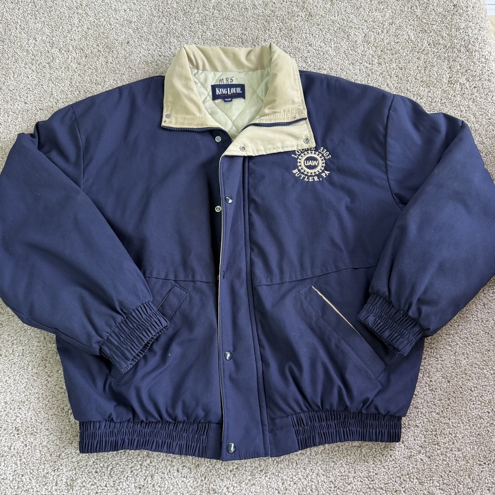 King Louie Jacket Mens XL Blue Bomber Quilted Lined UAW Local 3303 Butler PA